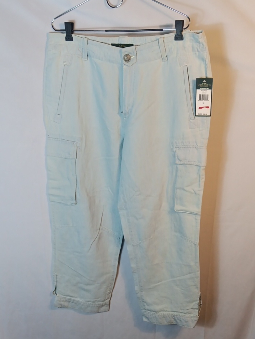 Lauren Ralph Lauren Light Blue Cargo Cropped 60/40 Linen Pants